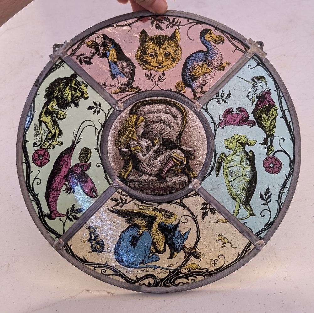 Rare Vintage Alice in wonderland hanging art stained glass by John Tenniel